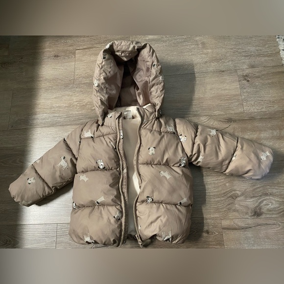 H&M Dog Print Puffer Jacket Detachable Hood 18 Months - Picture 2 of 8